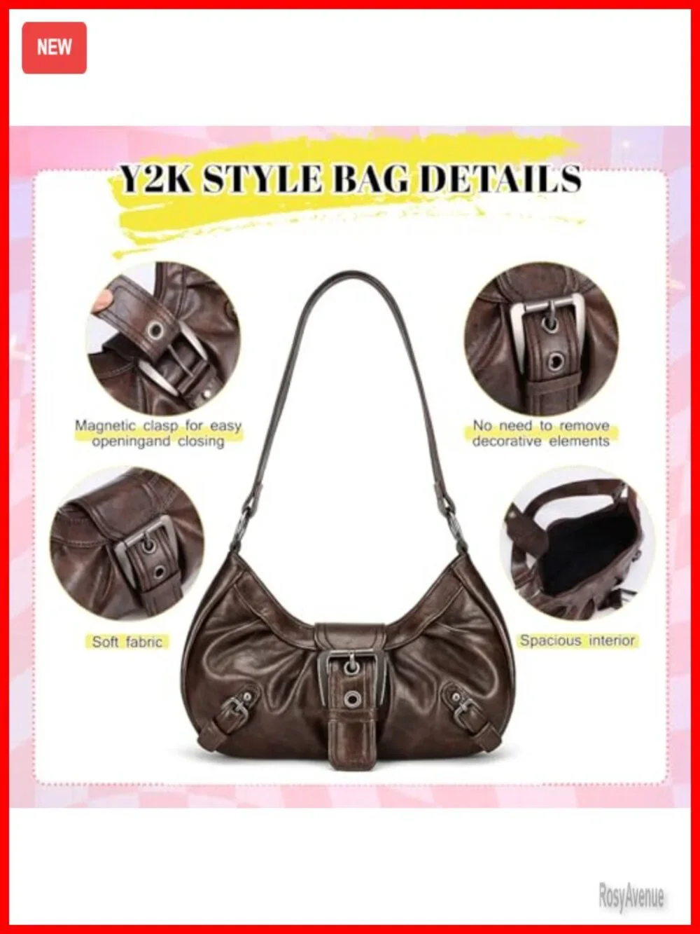 Y2K Hobo Shoulder Bag Faux Leather Clutch Purse with Sunglasses Set